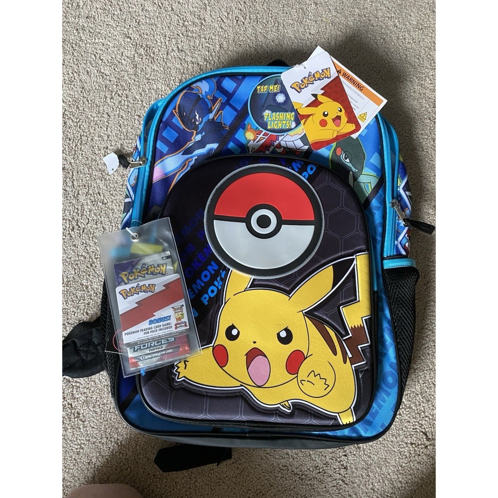 Pokemon Pikachu 17" Light Up Backpack with Bonus Card Pack NWT